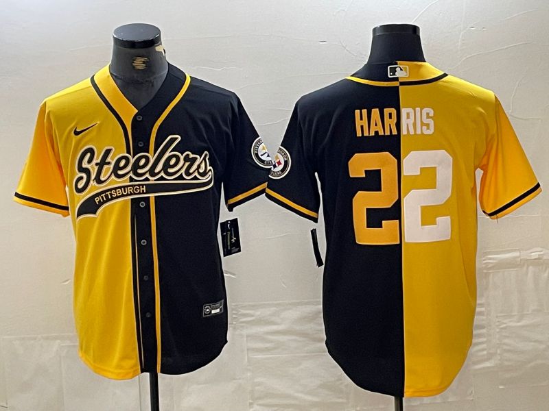 Men Pittsburgh Steelers #22 Harris Yellow black Joint Name 2024 Nike Limited NFL Jersey style 2